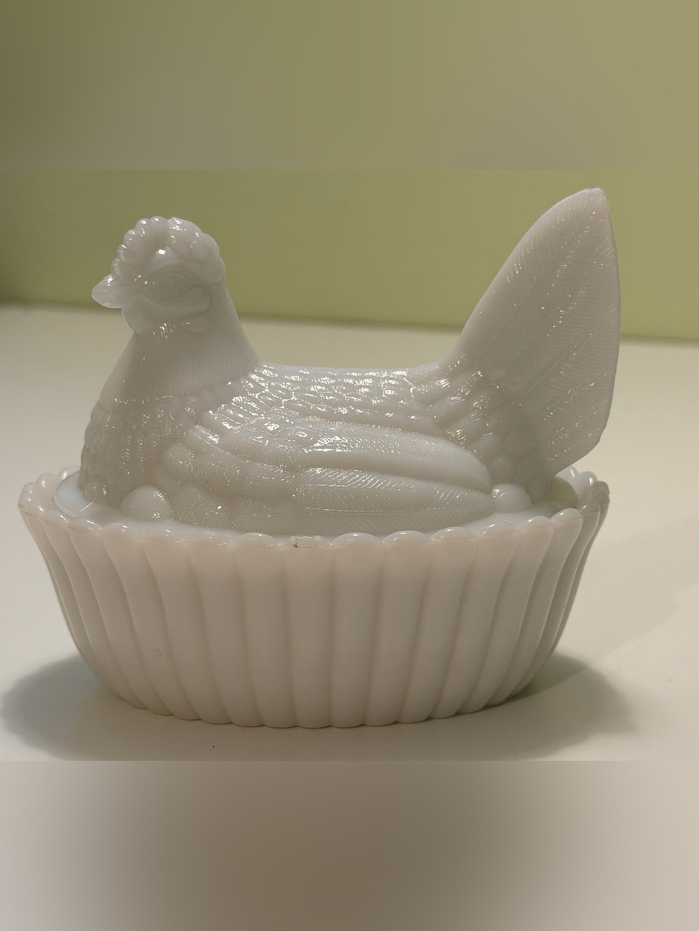 Vintage White Milk Glass Hen on Nest Scalloped Base Chicken Candy Dish Farmhouse